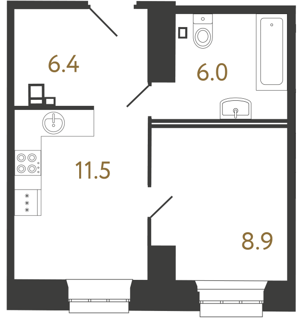 Однокомнатные апартаменты №69 в ЖК Светоч - 32.8 м²  - №2