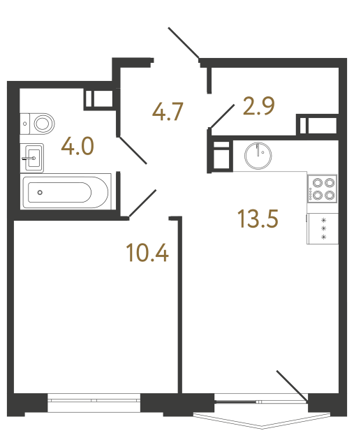 Однокомнатная квартира №367 в ЖК Струны - 35.5 м²  - №2