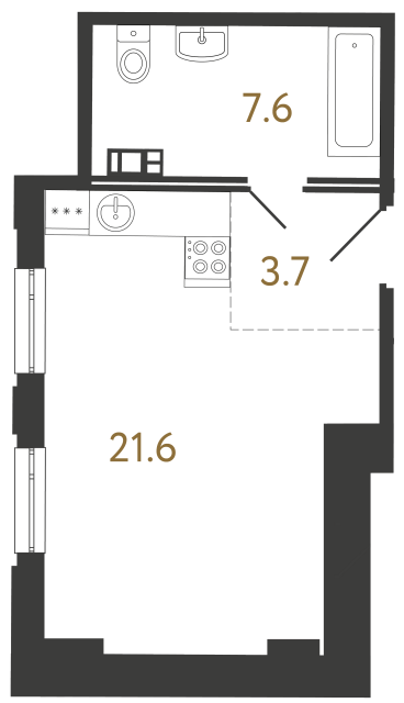 Апартаменты-студия №51 в ЖК Светоч - 32.9 м²  - №2