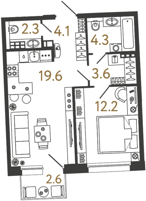 Однокомнатная квартира №24 в ЖК Цвет Зеленогорска - 46.1 м²
