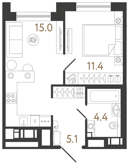Однокомнатная квартира №399 в ЖК Передвижники 2 - 35.9 м²