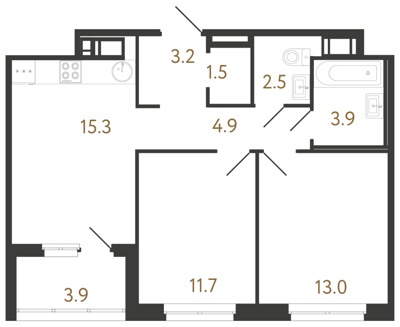 Двухкомнатная квартира №183 в ЖК Литера - 56 м²  - №2