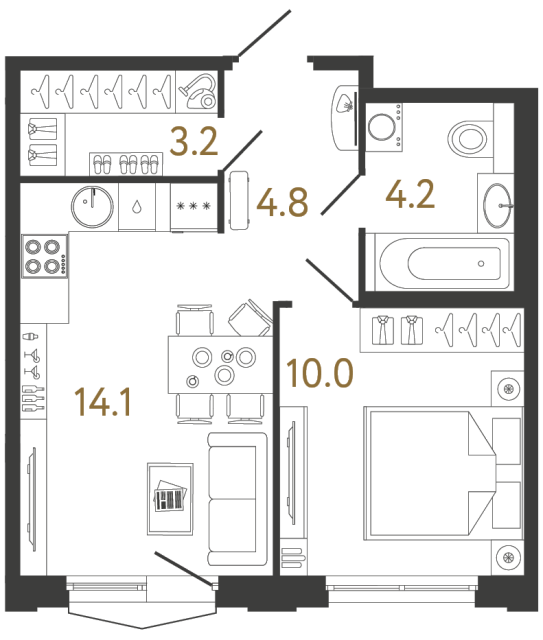 Однокомнатная квартира №790 в ЖК Струны 2 оч. - 36.3 м²