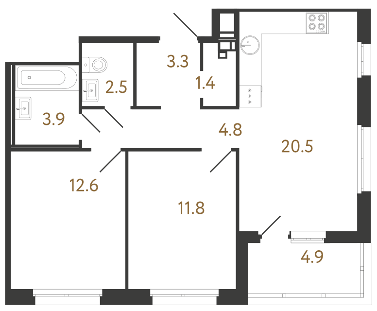 Двухкомнатная квартира №55 в ЖК Литера - 60.8 м²  - №2
