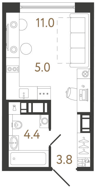 Студия №312 в ЖК Передвижники 2 - 24.2 м²