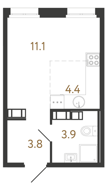 Студия №520 в ЖК Куинджи - 23.2 м²  - №2