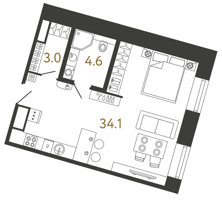 Однокомнатный номер №127 в ЖК Типография - 41.7 м²