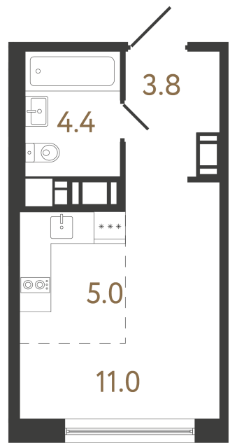 Студия №80 в ЖК Передвижники 2 - 24.2 м²  - №2