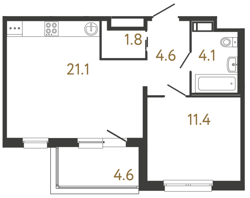 Однокомнатная квартира №173 в ЖК Передвижники - 43 м²  - №2