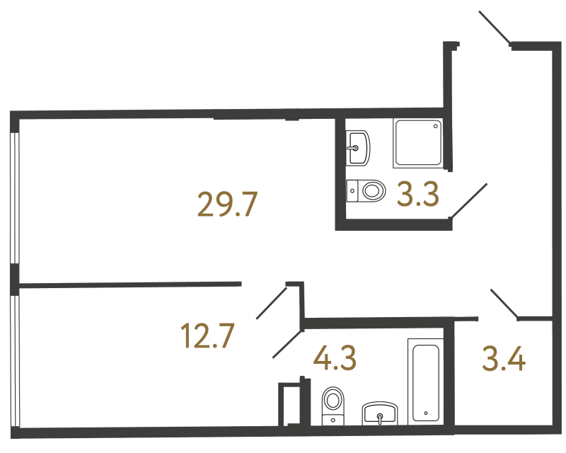 Однокомнатный номер №161 в ЖК Типография - 53.4 м²  - №2