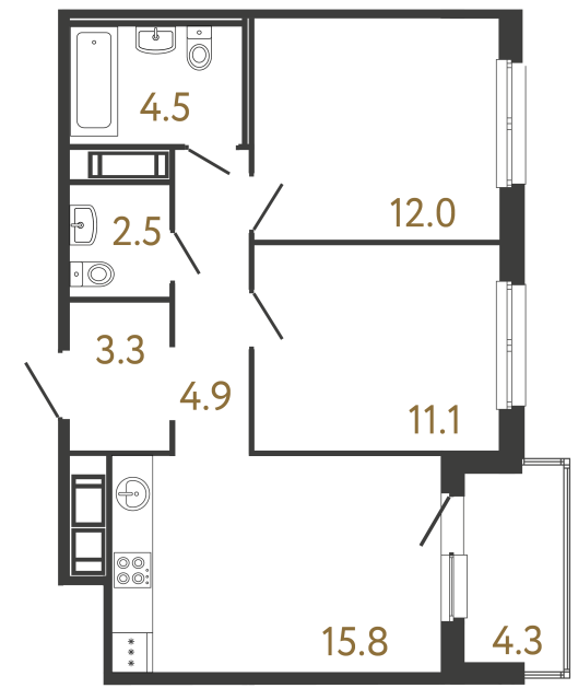 Двухкомнатная квартира №310 в ЖК Передвижники - 54.1 м²  - №2