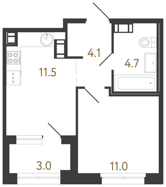 Однокомнатная квартира №83 в ЖК Куинджи - 31.3 м²  - №2