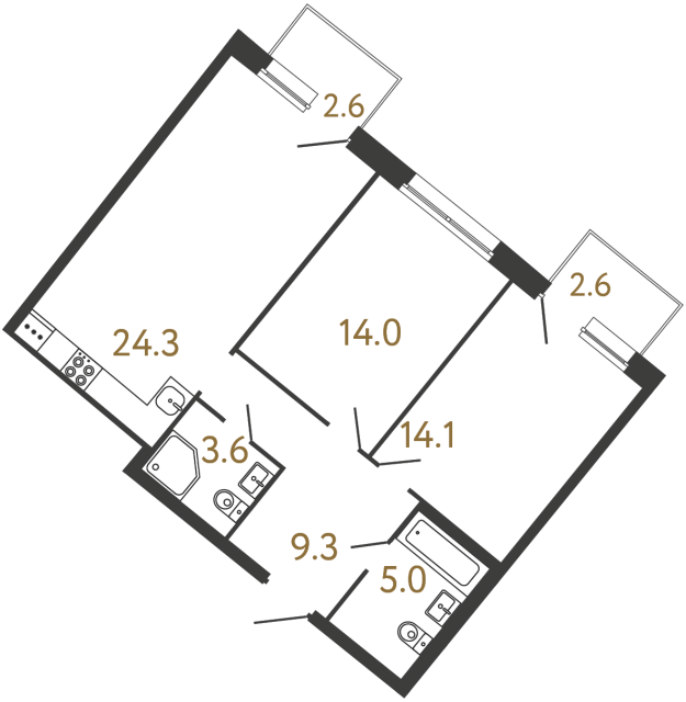 Двухкомнатная квартира №53 в ЖК Цвет Зеленогорска - 70.3 м²  - №2