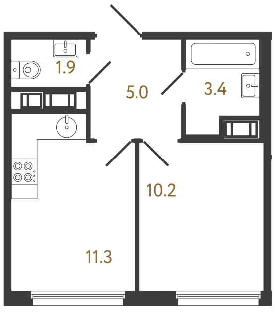 Однокомнатная квартира №559 в ЖК Гений - 31.8 м²  - №2