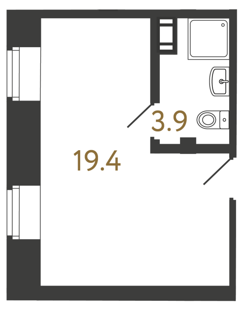 Однокомнатный номер №85 в ЖК Типография - 23.3 м²  - №2