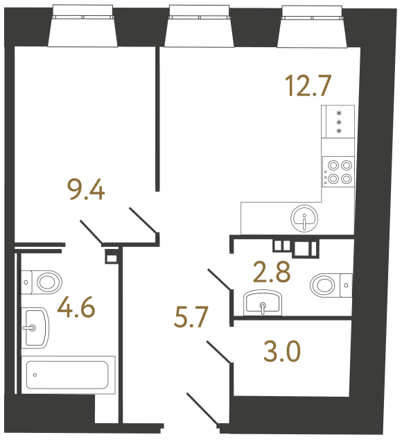 Однокомнатные апартаменты №2 в ЖК Светоч - 38.2 м²  - №2