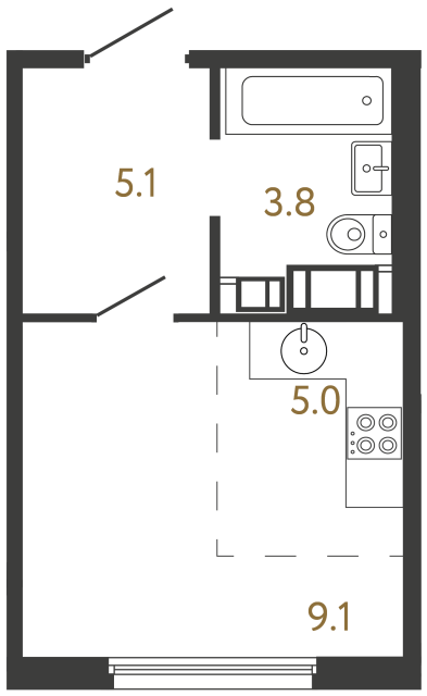 Студия №112 в ЖК Гений - 23 м²  - №2