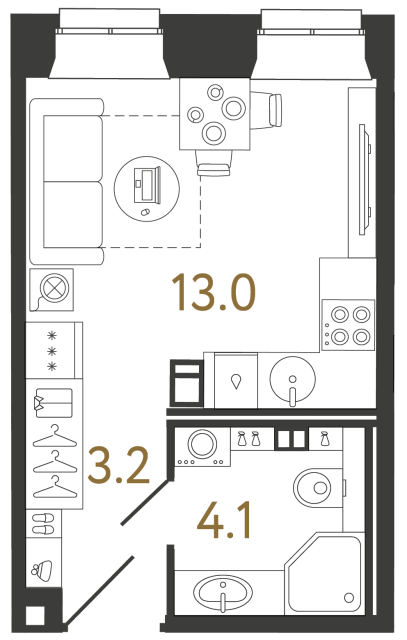 Апартаменты-студия №19 в ЖК Светоч - 20.3 м²