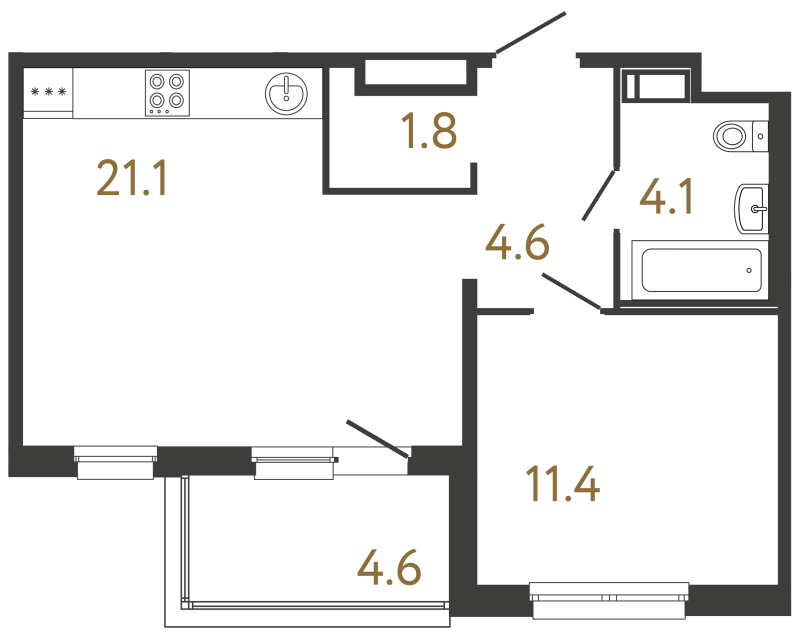 Однокомнатная квартира №161 в ЖК Передвижники - 43 м²  - №2