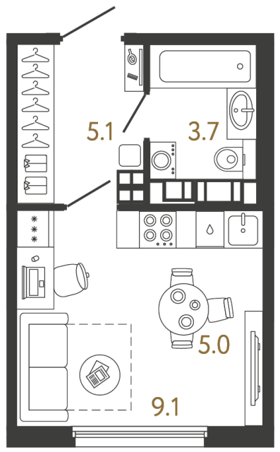 Студия №672 в ЖК Гений - 22.9 м²