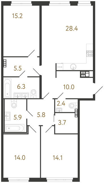 Трёхкомнатная квартира №122 в ЖК Визионер - 111.3 м²  - №2