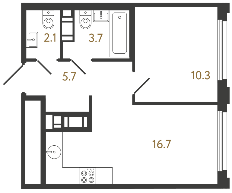 Однокомнатная квартира №346 в ЖК Гений - 38.5 м²  - №2