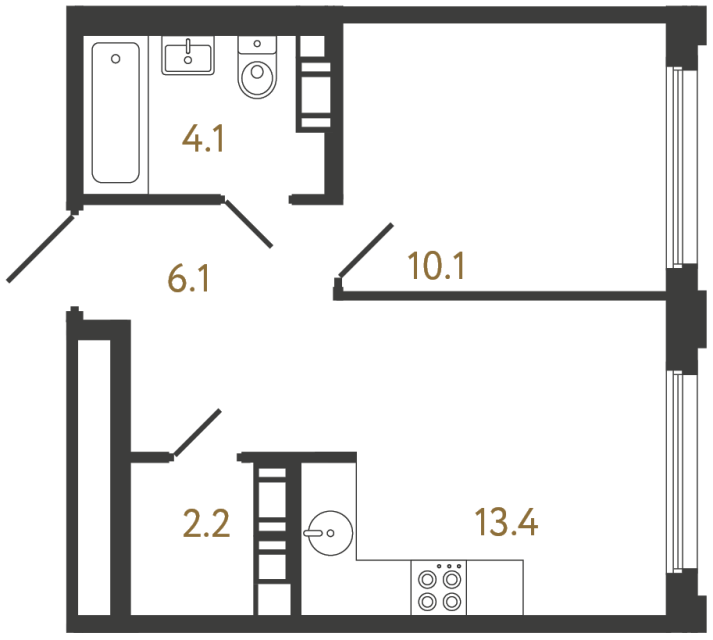Однокомнатная квартира №1030 в ЖК Гений - 35.9 м²  - №2
