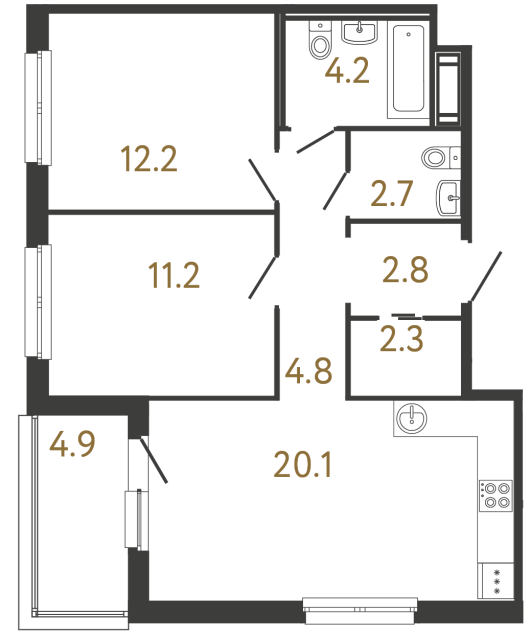 Двухкомнатная квартира №319 в ЖК Передвижники - 60.3 м²  - №2