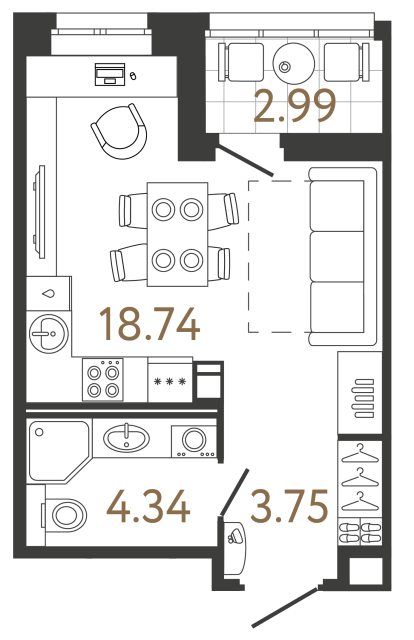 Студия №619 в ЖК Ultra City 3 - 26.83 м²