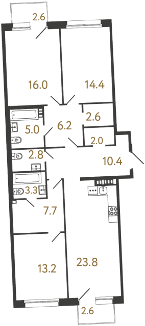 Трёхкомнатная квартира №41 в ЖК Цвет Зеленогорска - 107.4 м²  - №2