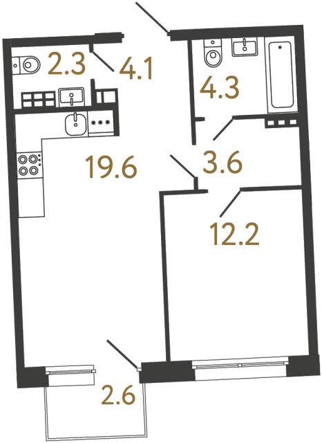 Однокомнатная квартира №24 в ЖК Цвет Зеленогорска - 46.1 м²  - №2