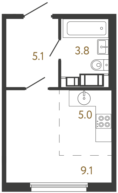 Студия №14 в ЖК Гений - 23 м²  - №2