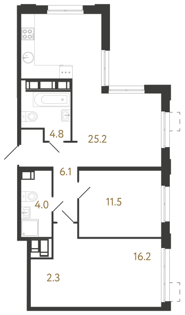 Двухкомнатная квартира №1134 в ЖК Струны 2 оч. - 70.1 м²  - №2