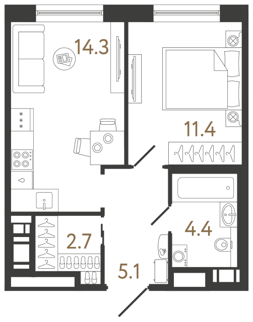 Однокомнатная квартира №252 в ЖК Передвижники 2 - 37.9 м²