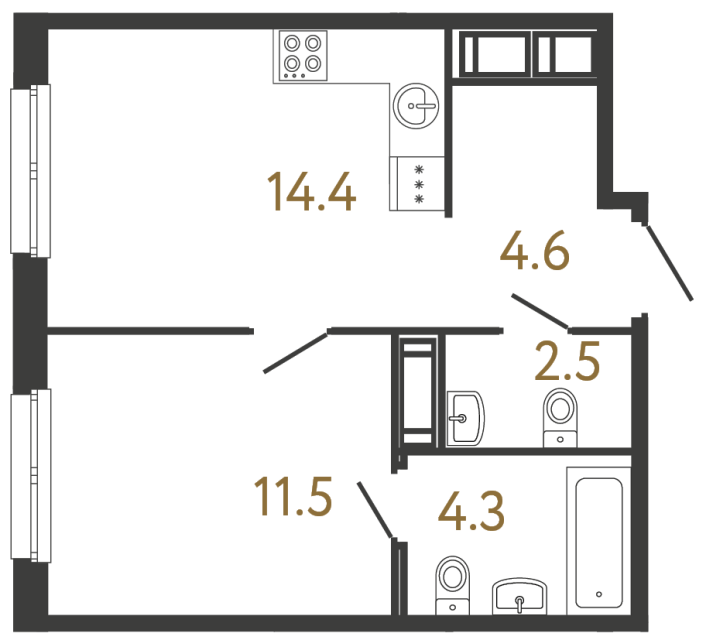 Однокомнатная квартира №50 в ЖК Передвижники - 37.3 м²  - №2