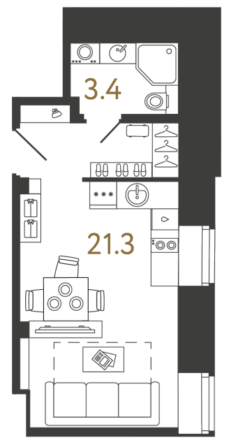 Однокомнатный номер №74 в ЖК Типография - 24.7 м²