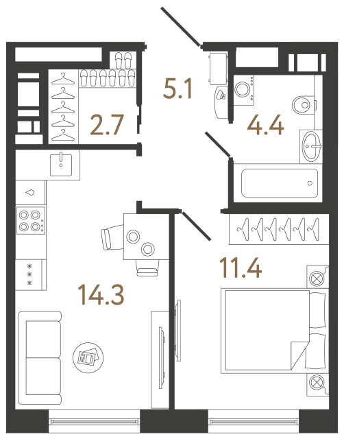 Однокомнатная квартира №179 в ЖК Передвижники 2 - 37.9 м²