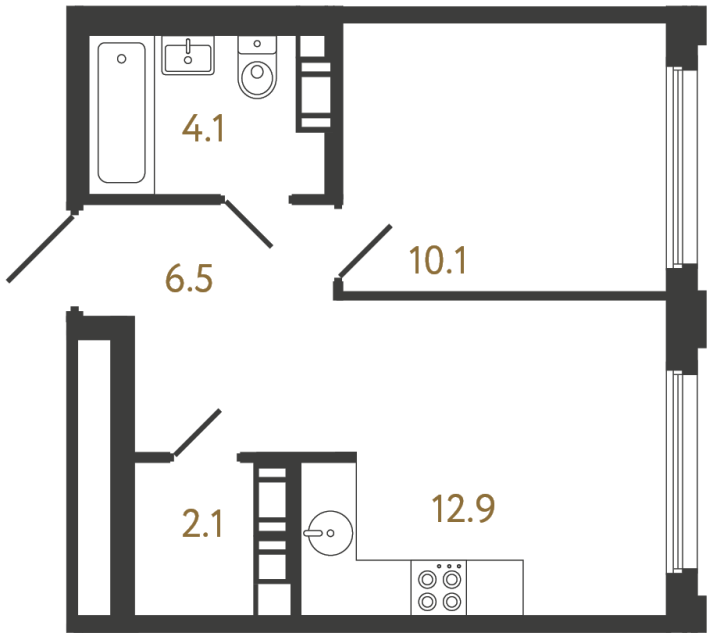 Однокомнатная квартира №920 в ЖК Гений - 35.7 м²  - №2