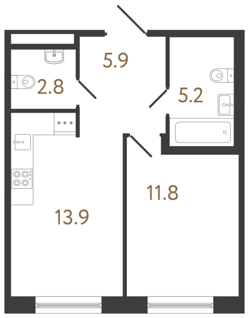 Однокомнатная квартира №13 в ЖК Передвижники 2 - 39.6 м²  - №2