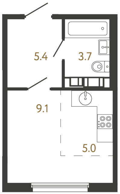Студия №736 в ЖК Гений - 23.2 м²  - №2