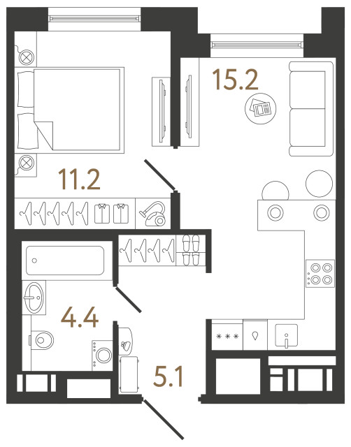Однокомнатная квартира №267 в ЖК Передвижники 2 - 35.9 м²