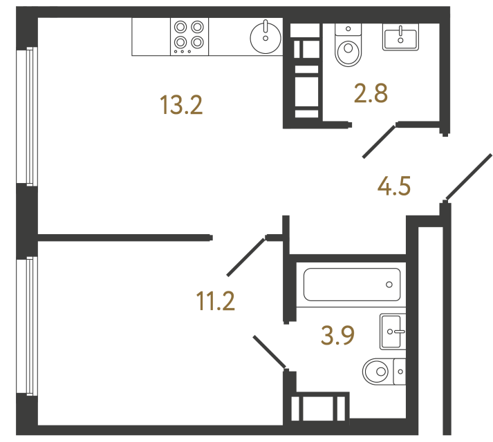 Однокомнатная квартира №394 в ЖК Гений - 35.6 м²  - №2