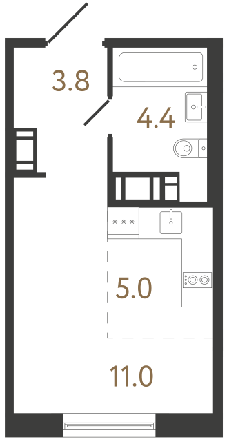 Студия №40 в ЖК Передвижники 2 - 24.2 м²  - №2