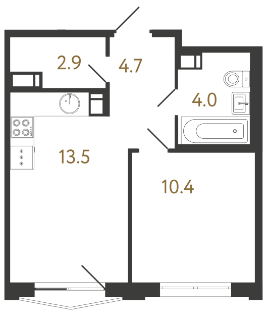 Однокомнатная квартира №305 в ЖК Струны - 35.5 м²  - №2