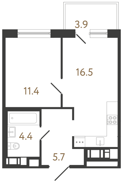 Однокомнатная квартира №61 в ЖК Передвижники 2 - 38 м²  - №2