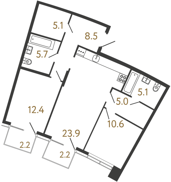 Двухкомнатная квартира №50 в ЖК Цвет Зеленогорска - 76.3 м²  - №2