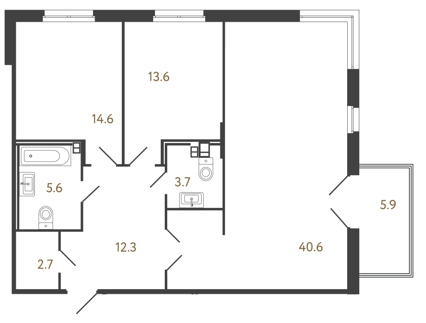 Двухкомнатный номер №12 в комплексе «Репин» - 93.1 м²  - №2