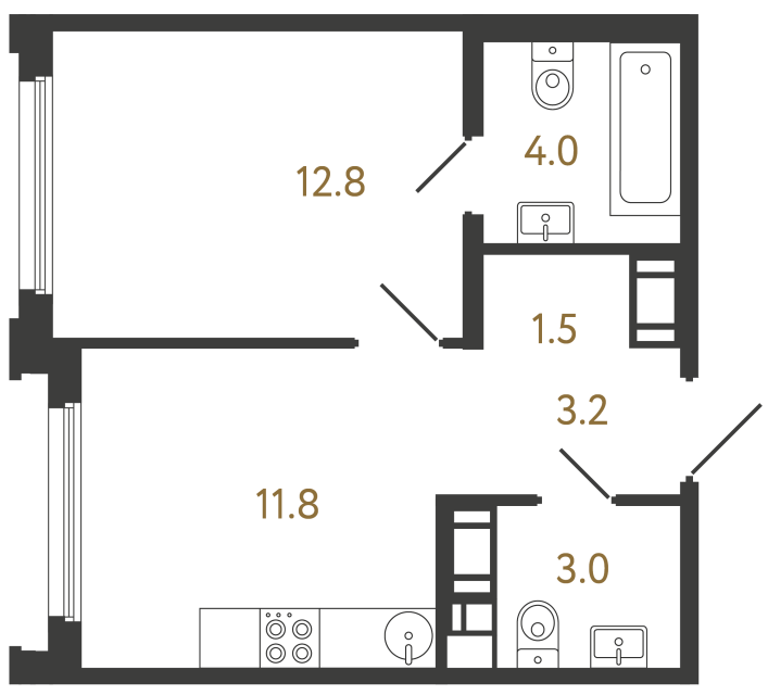 Однокомнатная квартира №235 в ЖК Гений - 36.3 м²  - №2