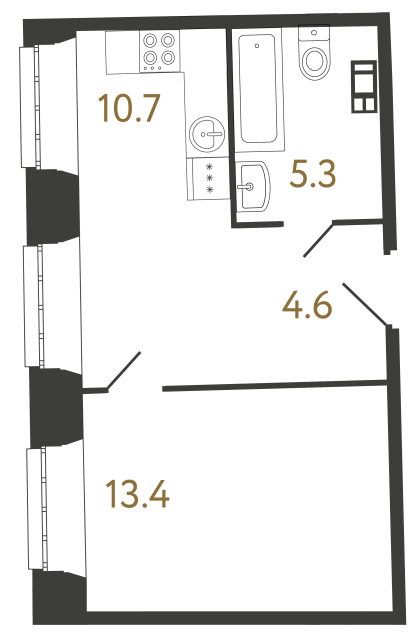 Однокомнатные апартаменты №66 в ЖК Светоч - 34 м²  - №2
