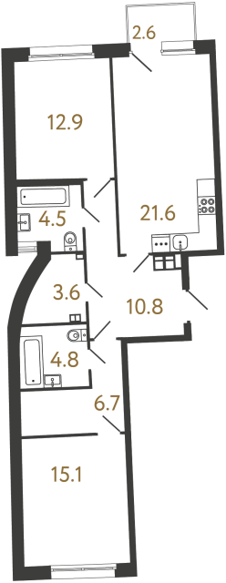 Двухкомнатная квартира №11 в ЖК Цвет Зеленогорска - 80 м²  - №2